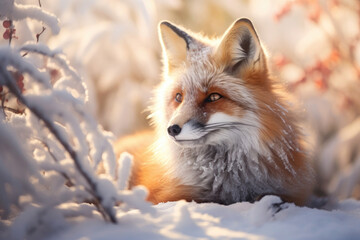 Fototapeta premium Portrait of a fox in winter forest
