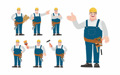 Set of worker with different poses