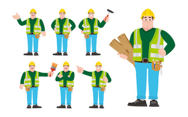 Set of worker with different poses
