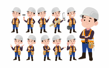 Fototapeta premium Set of worker with different poses