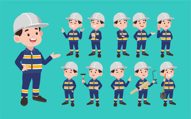 Naklejka premium Set of worker with different poses