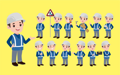 Set of worker with different poses