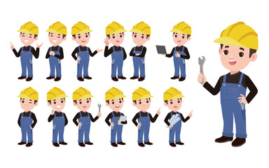 Set of worker with different poses