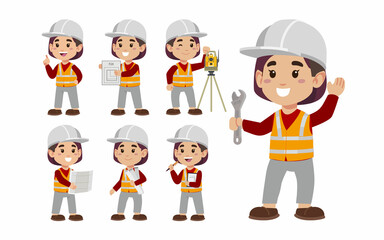 Set of worker with different poses
