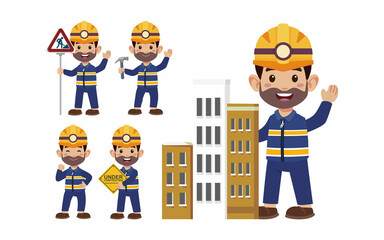 Set of worker with different poses