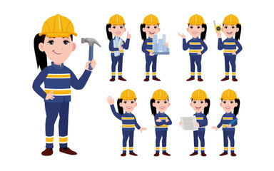 Set of worker with different poses