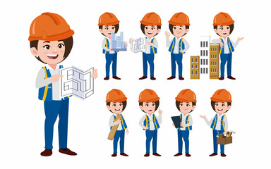 Set of worker with different poses