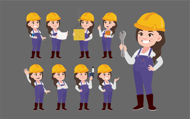 Set of worker with different poses