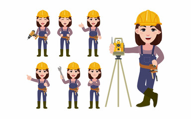 Set of worker with different poses