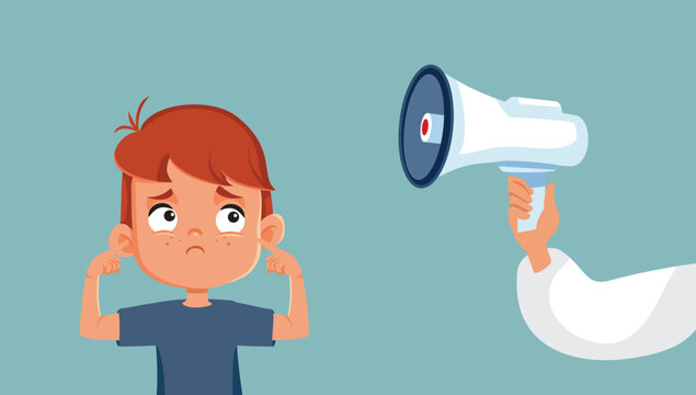 Parent Using A Megaphone Screaming At His Kid Vector Cartoon Illustration. Angry Furious Mom Using A Loud Tone To Discipline Her Son
