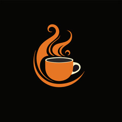 Hot roast orange style coffee cup classic vector isolated over dark background