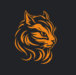 T-shirt design head cat with fire flame shapes and dark background,