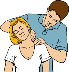 Doctor adjusts patient's neck in hospital