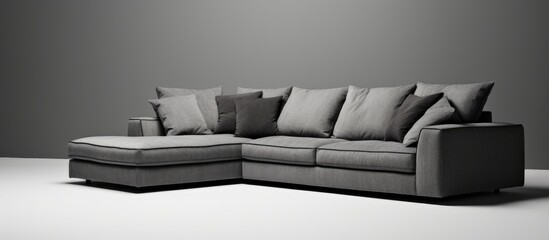 Contemporary furniture gray sofa and carpet With copyspace for text