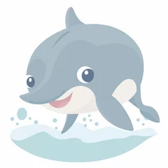 Poster Im Rahmen Dolphin Cartoon Illustration - Playful Marine Artistry © Paper
