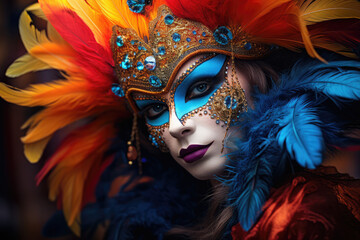 a woman in a mask and feathers at the carnival
