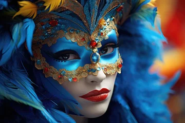 Poster a woman in a mask and feathers at the carnival © Kien