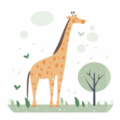 Giraffe Cartoon Illustration - Playful and Endearing Wildlife Illustration in Vibrant Colors