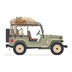 Safari Jeep Cartoon Illustration - Wild Adventure in the African Savanna