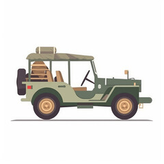 Safari Jeep Cartoon Illustration - Wild Adventure in the African Savanna