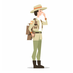 Safari Ranger Cartoon Illustration - Exploring the African Wilderness with a Guide
