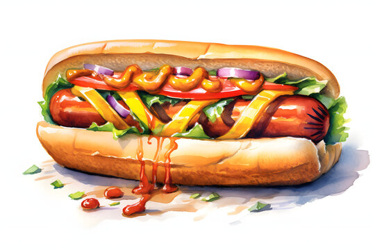 Hot Dog watercolor art style