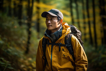 Hiker in the middle of the forest.