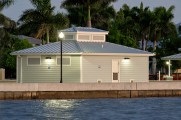 Public restrooms on Harborwalk at Gilchrist Park in Punta Gorda, Florida