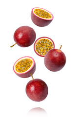 passion fruit flying on white