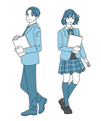 本を持った男子と女子の学生のセット