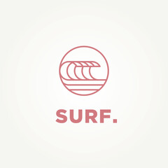 surf minimalist line art logo template vector illustration design. simple modern surfer, water sport, surfboard logo concept