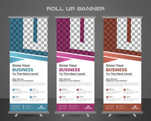 Roll up banner template, stand design, Pull up, display, advertisement. Modern Business roll up banner design template.