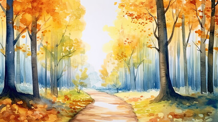 Watercolor maple tree walkaway