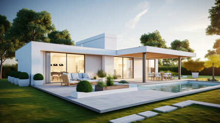Fototapeta na wymiar 3d rendering of white modern house