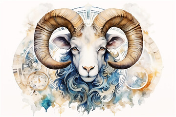 Aries zodiac sign. Astrology calendar. Post processed ai.