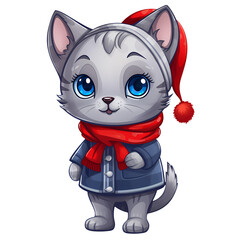 Cute Russian Blue Christmas Clipart Illustration