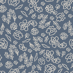 Vector flower doodle outline drawing illustration seamless repeat pattern digital artwork