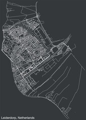 Detailed hand-drawn navigational urban street roads map of the Dutch city of LEIDERDORP, NETHERLANDS with solid road lines and name tag on vintage background