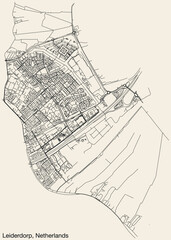 Detailed hand-drawn navigational urban street roads map of the Dutch city of LEIDERDORP, NETHERLANDS with solid road lines and name tag on vintage background