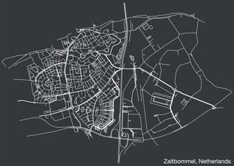 Detailed hand-drawn navigational urban street roads map of the Dutch city of ZALTBOMMEL, NETHERLANDS with solid road lines and name tag on vintage background