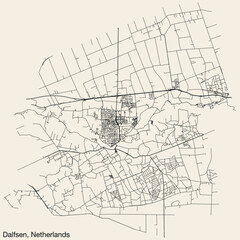 Fototapeta na wymiar Detailed hand-drawn navigational urban street roads map of the Dutch city of DALFSEN, NETHERLANDS with solid road lines and name tag on vintage background