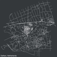 Detailed hand-drawn navigational urban street roads map of the Dutch city of DALFSEN, NETHERLANDS with solid road lines and name tag on vintage background