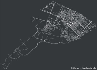 Detailed hand-drawn navigational urban street roads map of the Dutch city of UITHOORN, NETHERLANDS with solid road lines and name tag on vintage background