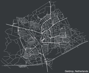 Detailed hand-drawn navigational urban street roads map of the Dutch city of GELDROP, NETHERLANDS with solid road lines and name tag on vintage background