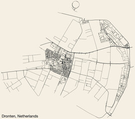 Detailed hand-drawn navigational urban street roads map of the Dutch city of DRONTEN, NETHERLANDS with solid road lines and name tag on vintage background