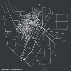 Detailed hand-drawn navigational urban street roads map of the Dutch city of VEENDAM, NETHERLANDS with solid road lines and name tag on vintage background