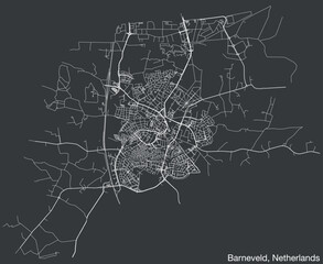Detailed hand-drawn navigational urban street roads map of the Dutch city of BARNEVELD, NETHERLANDS with solid road lines and name tag on vintage background