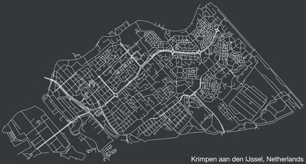Detailed hand-drawn navigational urban street roads map of the Dutch city of KRIMPEN AAN DEN IJSSEL, NETHERLANDS with solid road lines and name tag on vintage background