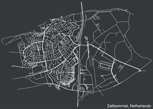 Detailed hand-drawn navigational urban street roads map of the Dutch city of ZALTBOMMEL, NETHERLANDS with solid road lines and name tag on vintage background