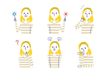 ボーダーシャツの女性バストアップポーズセット-2